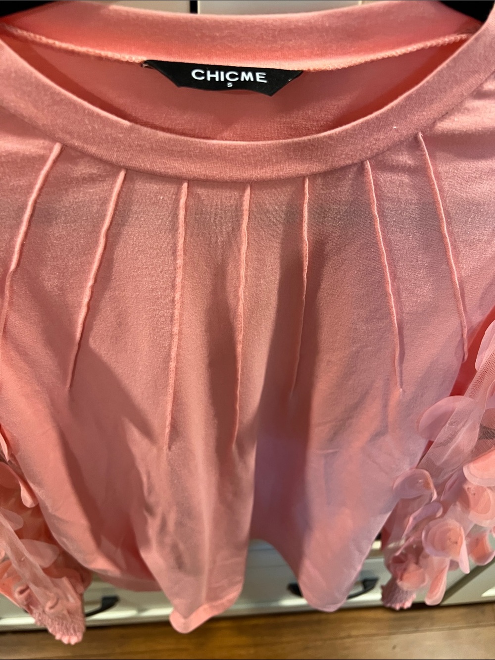 chic Pink Floral Appliqué Long Sleeve Sweatshirt Sz S/M - Picture 5 of 7